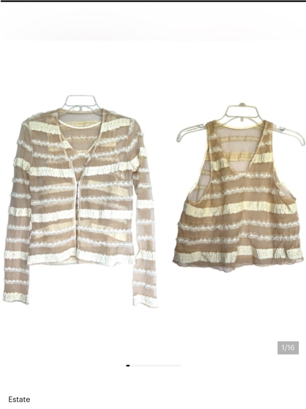 Cardigan top set XS small beige fairycore whimsy festival mesh boho lace twee